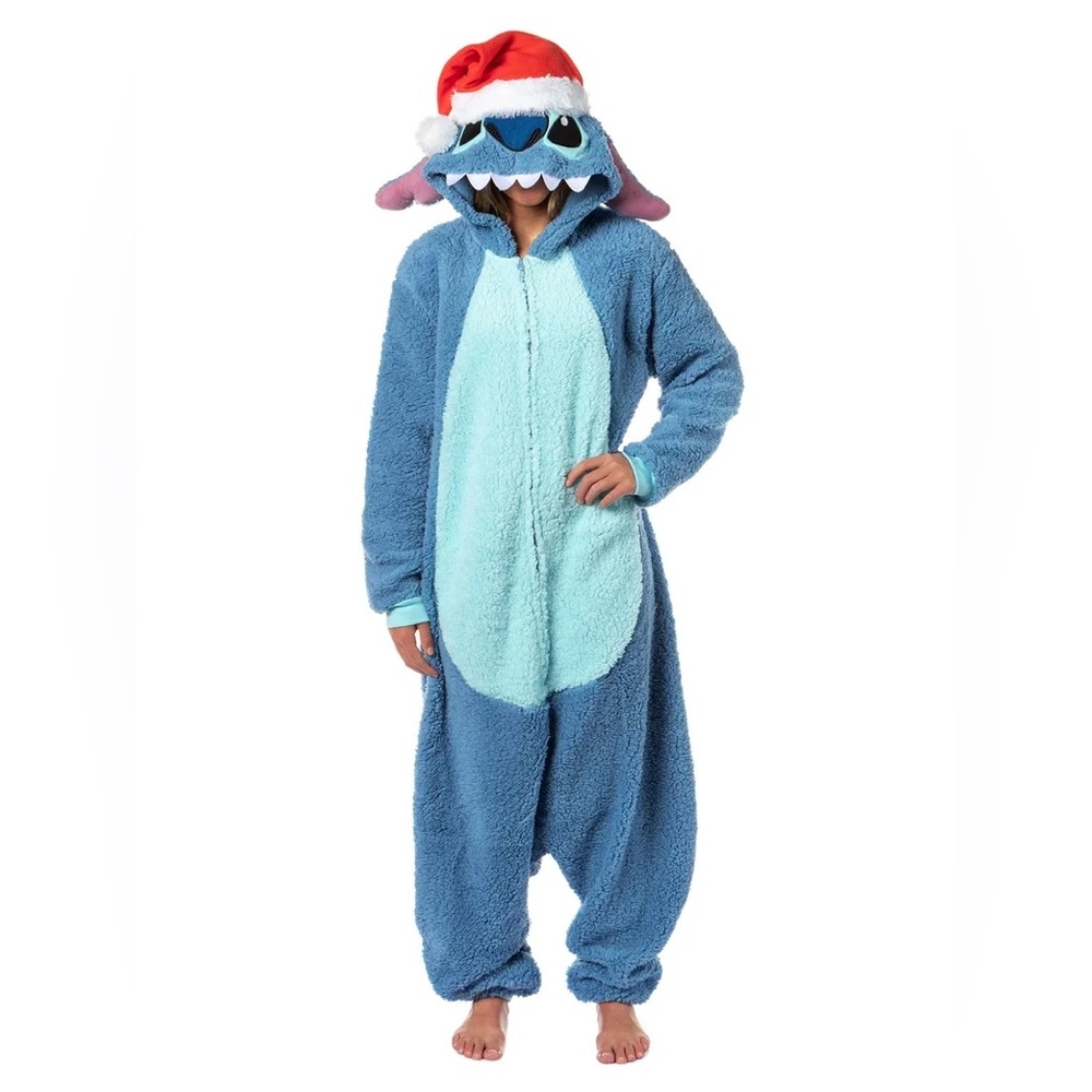 Disney Lilo & Stitch & Hooded Kigurumi Men’s S/M Christmas Santa Hat Fleece